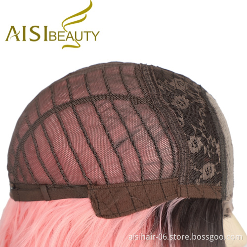 Aisi Beauty Ombre Pre Plucked Deep Wave Wholesale For Women Heat Resistant Short Bob Cut Wigs Lace Front Synthetic